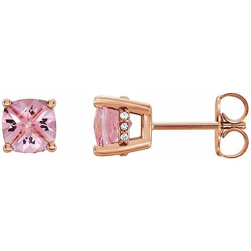 【並行輸入品】14k Rose Gold 6x6mm Cushion Cut Diamond Semi Set Basket Earringsの画像