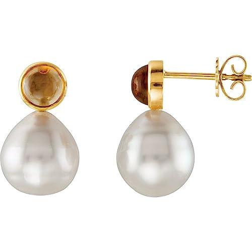 【並行輸入品】14k White Gold Citrine Semi Set Drop Dangle Earrings Mounting foの画像