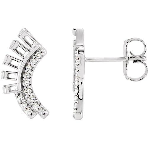 【並行輸入品】Sterling Silver Diamond Semi Set Curved Fan Drop Dangle Earringsの画像