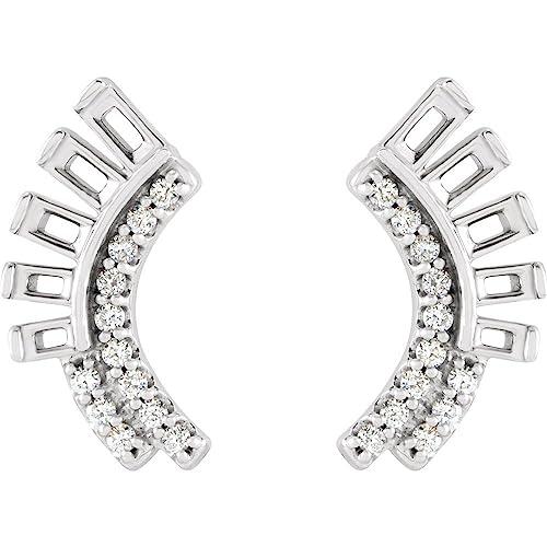 【並行輸入品】Sterling Silver Diamond Semi Set Curved Fan Drop Dangle Earringsの画像