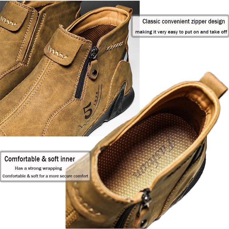 【並行輸入品】Mens Casual Soft Leather Loafers with Side Zipper Hand Stitchingの画像