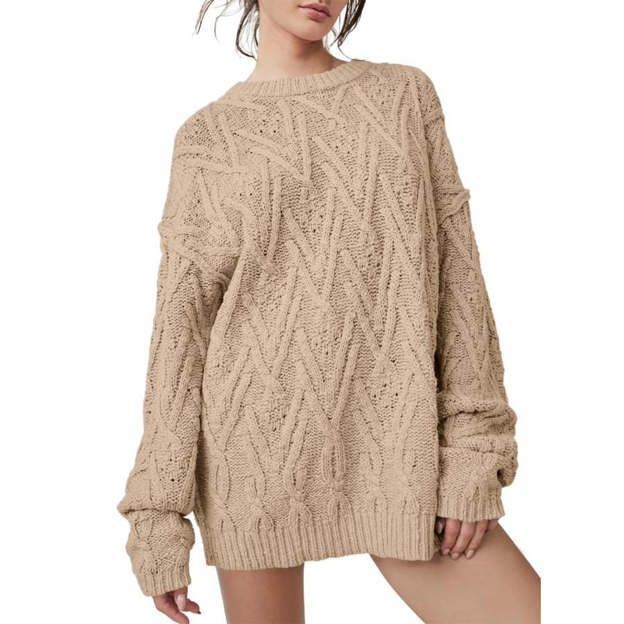 【並行輸入品】Chang Yun Womens Cable Knit Crewneck Pullover Sweaters Chunky Lo