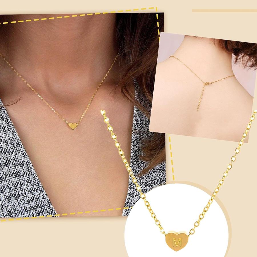 【並行輸入品】Alangbudu Tiny Gold Initial Heart Necklace-14K Gold Filled Handmade_1
