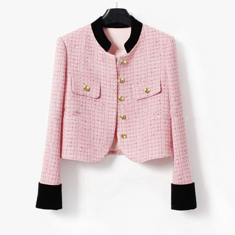 【並行輸入品】JYHBHMZG Pink Plaid Tweed Jacket   Sequin Fabric Spring/Autumn/Wの画像