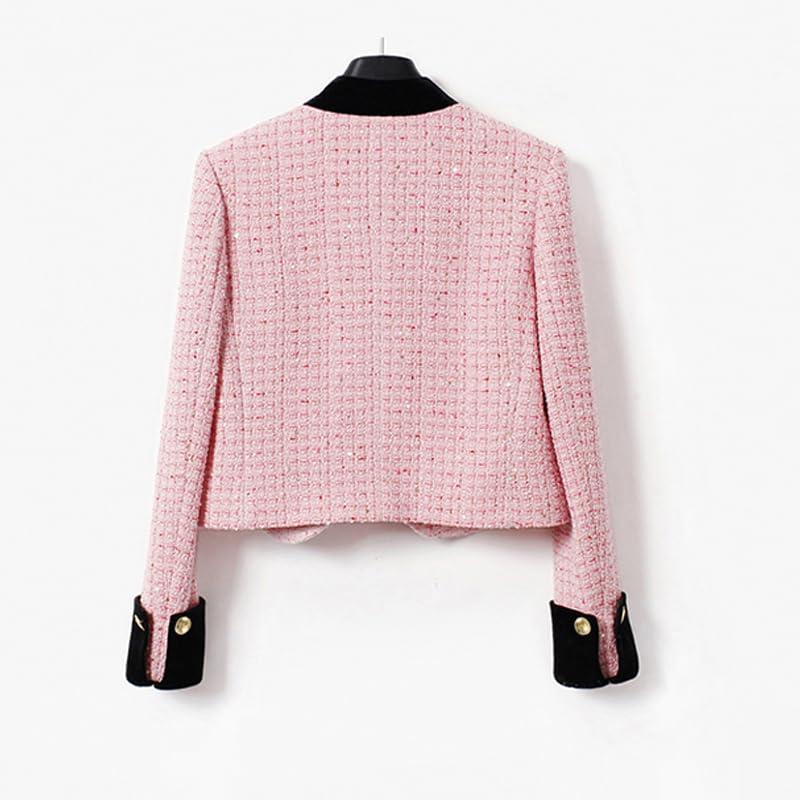 【並行輸入品】JYHBHMZG Pink Plaid Tweed Jacket   Sequin Fabric Spring/Autumn/Wの画像