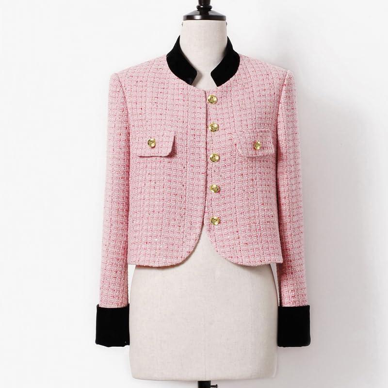 【並行輸入品】JYHBHMZG Pink Plaid Tweed Jacket   Sequin Fabric Spring/Autumn/Wの画像