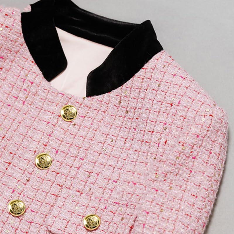 【並行輸入品】JYHBHMZG Pink Plaid Tweed Jacket   Sequin Fabric Spring/Autumn/Wの画像