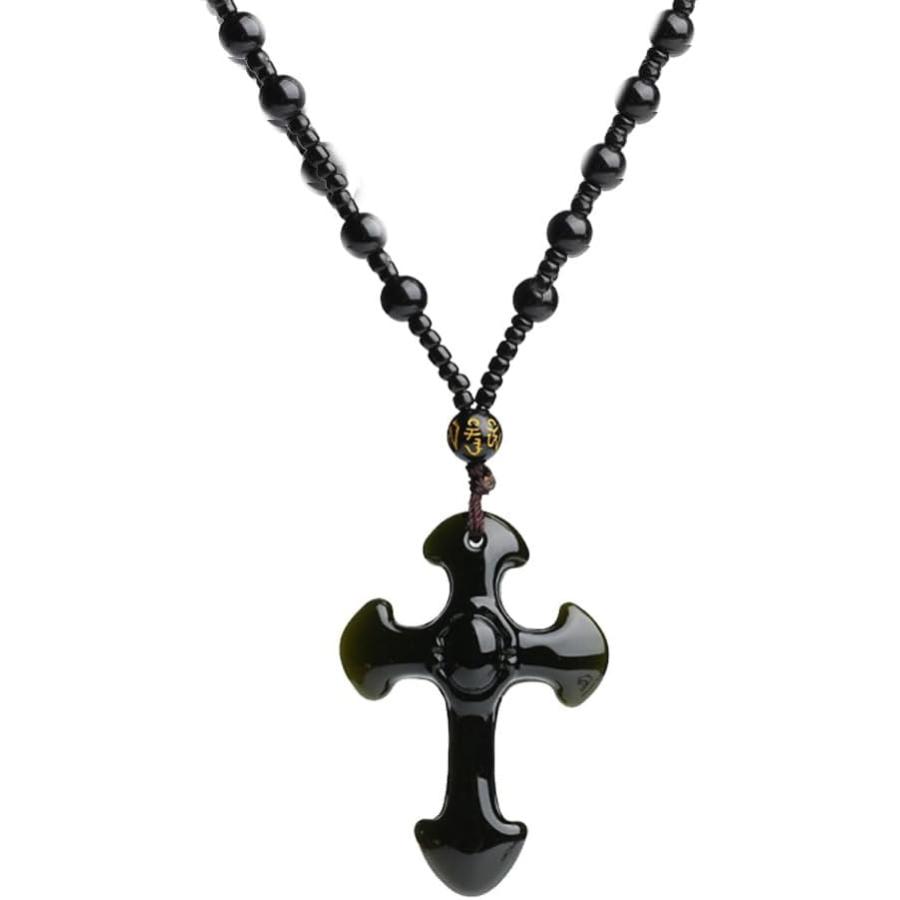 Ailiessy 黒曜石クロスネックレス ブラッククリスタルクロス Ailiessy 黒曜石クロスネックレス ブラッククリスタルクロス