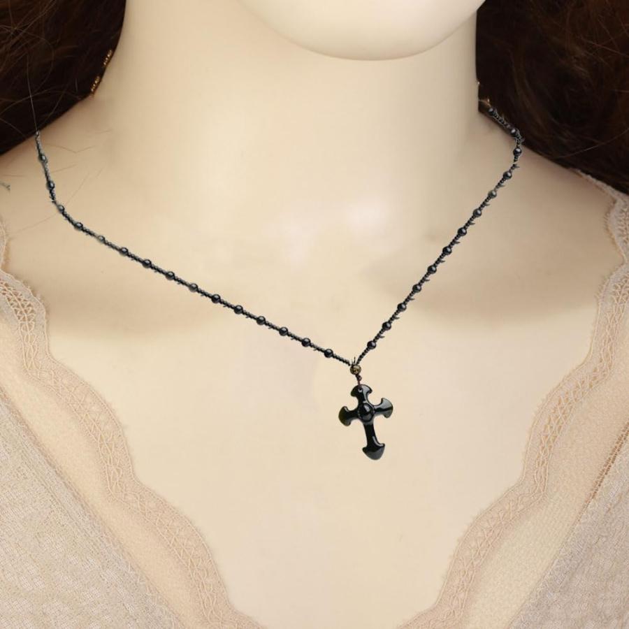 Ailiessy 黒曜石クロスネックレス ブラッククリスタルクロス Ailiessy 黒曜石クロスネックレス ブラッククリスタルクロス
