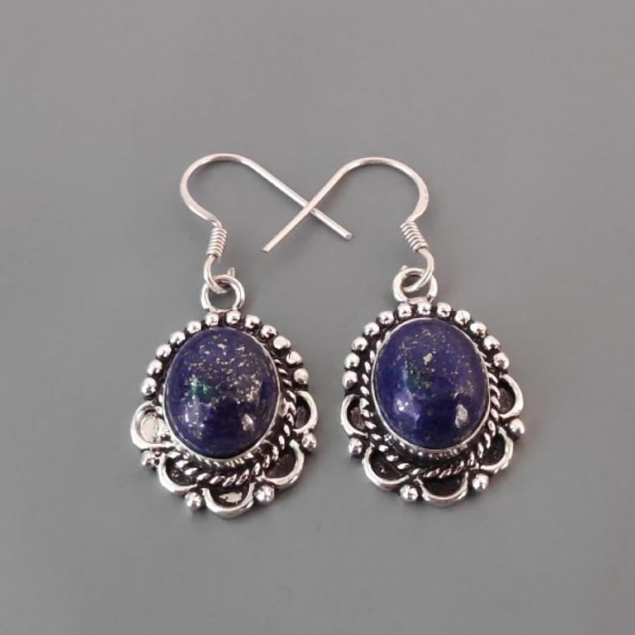 【並行輸入品】Hypoallergenic Oval Lapis Lazuli Sterling Silver Dangle Earrings for_2