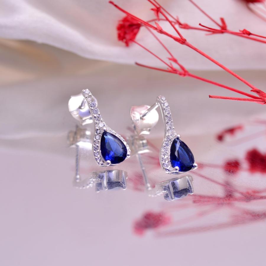 全てのタイムセール Blue Sapphire Stud Earrings 925 Sterling Silver Stud Earrings Sa 並行輸入品