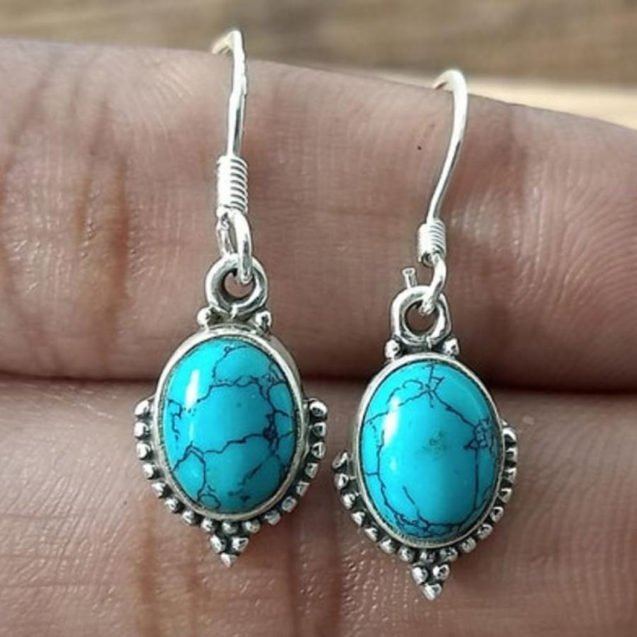 【並行輸入品】Exquisite Oval Drop and Dangle Turquoise Earrings for Women in 925 S_2
