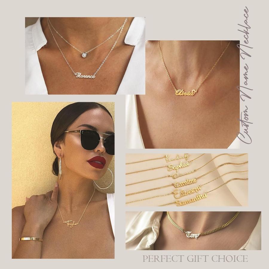 【並行輸入品】QL Jewelry カスタムネームネックレス 18Kゴールドメッキ ネームプレート カスタマイズジュエリーペンダント 女性へのギフトに