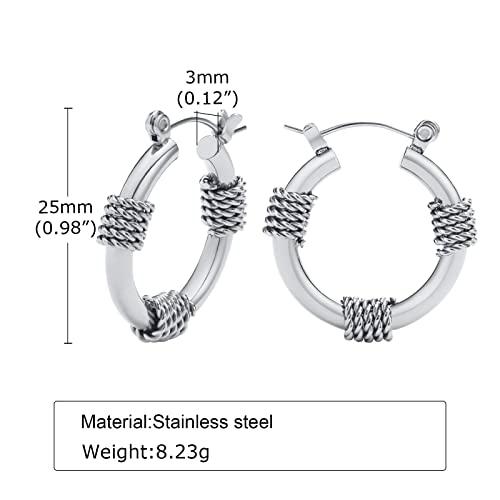 安いショップ Men Hoop Earring， Stainless Steel Coil Wire Wrap Design Earing， 並行輸入品