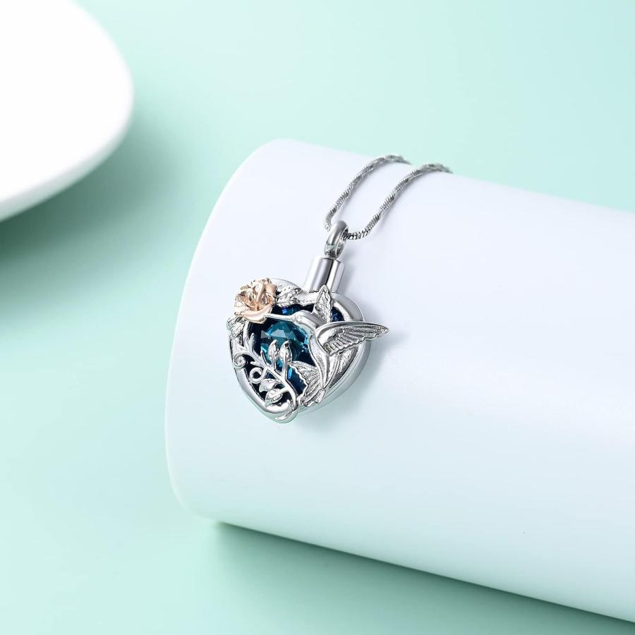 【並行輸入品】メモリアルジュエリー 誕生石 ハチドリとハート 火葬 遺灰ネックレス ペンダント 遺灰ジュエリー 金属 ステンレススチール　_2