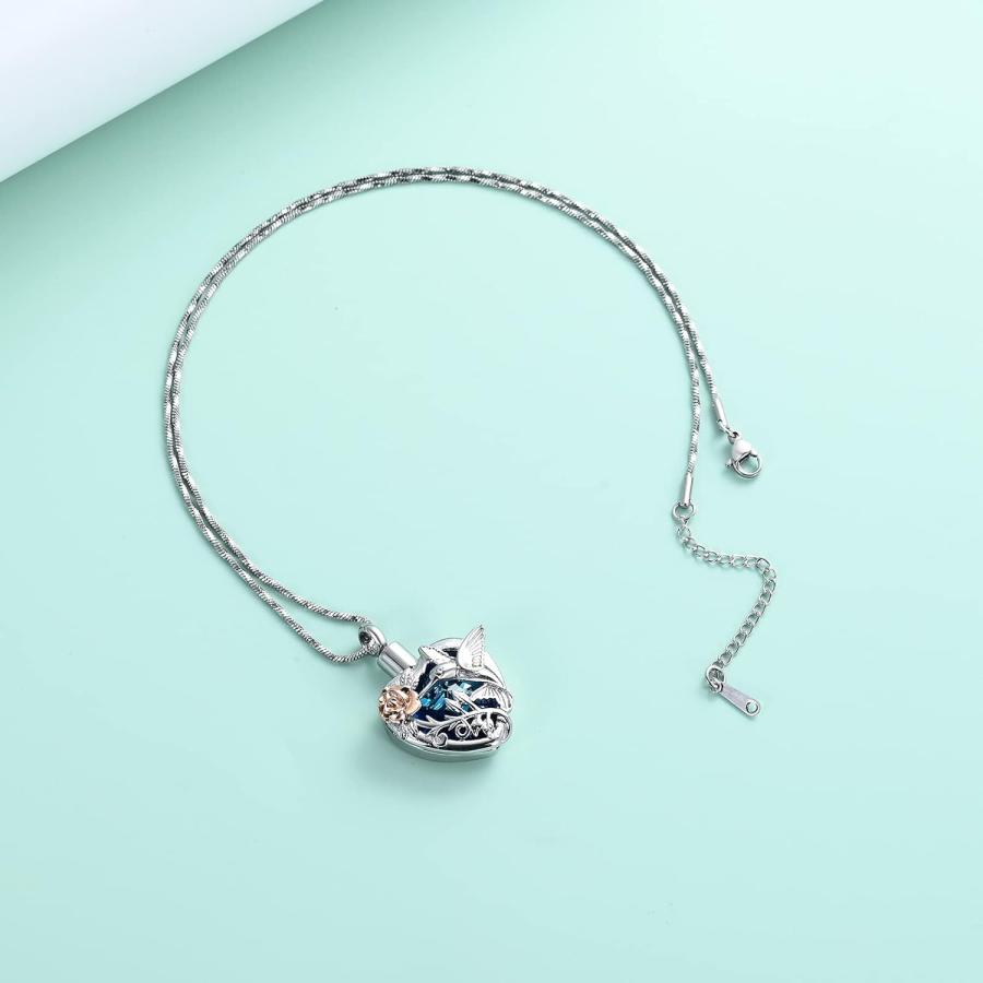 【並行輸入品】メモリアルジュエリー 誕生石 ハチドリとハート 火葬 遺灰ネックレス ペンダント 遺灰ジュエリー 金属 ステンレススチール　_4