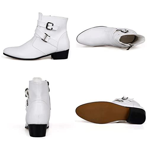 【並行輸入品】Men's Leather Pointed Toe Chelsea Boots Side Zipper Chunky Low Hの画像