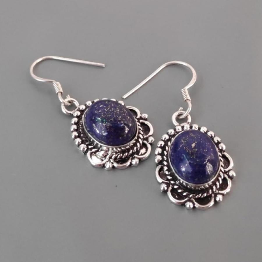 【並行輸入品】Bohemian-inspired Oval Lapis Lazuli Dangle Earrings for Women in Ste_2