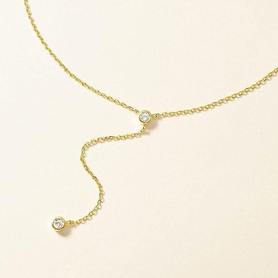 LuckFairy ラリアットネックレス レディース 上品なゴールド ロング 