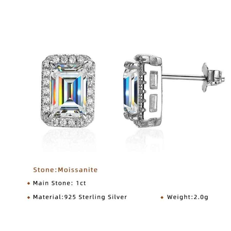 【並行輸入品】2ct モアッサナイトピアス レディース Dカラー VVS1 クラリティエメラルドカット ダイヤモンド スタッドピアス ホワイト/の画像