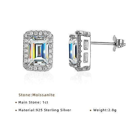 【並行輸入品】2ct モアッサナイトピアス レディース Dカラー VVS1 クラリティエメラルドカット ダイヤモンド スタッドピアス ホワイト/の画像