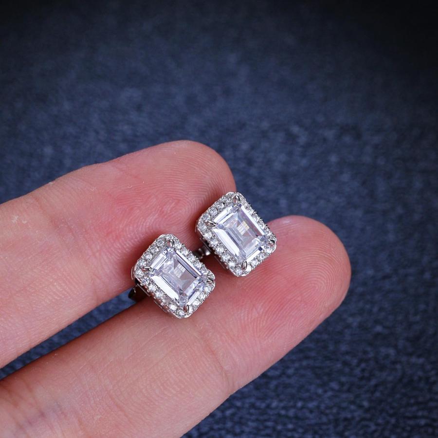 【並行輸入品】2ct モアッサナイトピアス レディース Dカラー VVS1 クラリティエメラルドカット ダイヤモンド スタッドピアス ホワイト/の画像