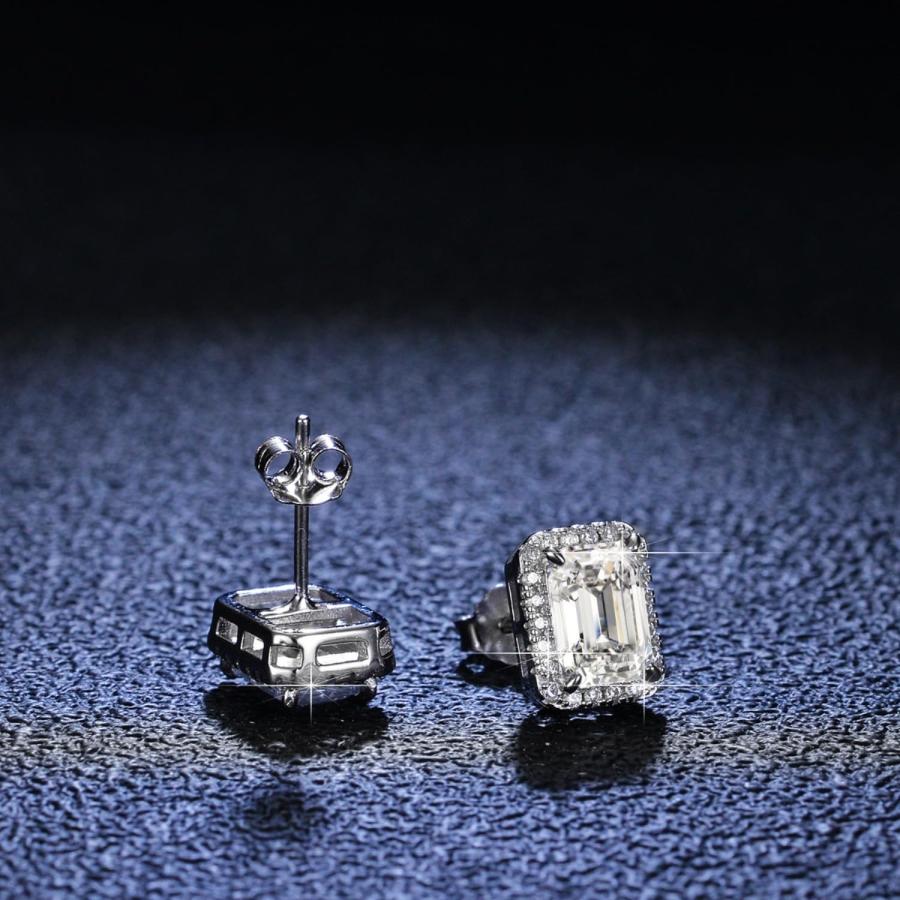 【並行輸入品】2ct モアッサナイトピアス レディース Dカラー VVS1 クラリティエメラルドカット ダイヤモンド スタッドピアス ホワイト/の画像