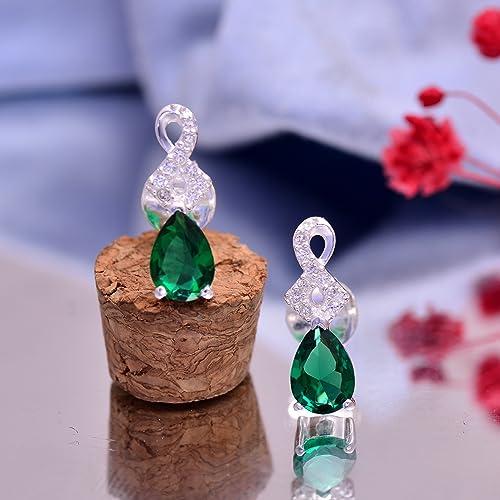 2022新春福袋 Created Emerald Stud Earrings 925 Sterling Silver Stud Earrings 並行輸入品