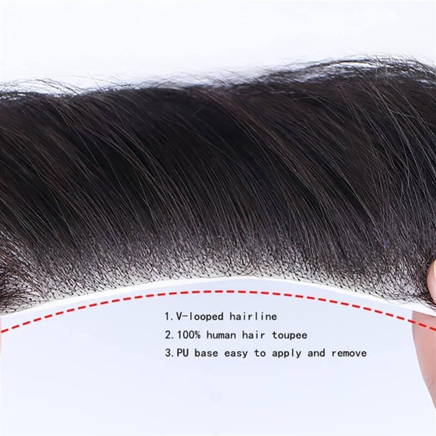 【並行輸入品】Mens Toupee Realistic Front Hairline Human Hair Toupee for Men Vの画像