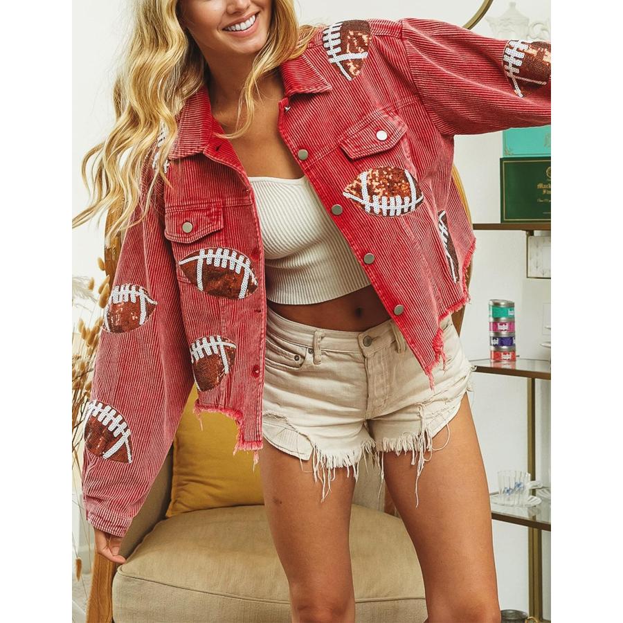 【並行輸入品】Silly Turtle Womens Game Day Corduroy Football Jacket Rugby Sequ_3