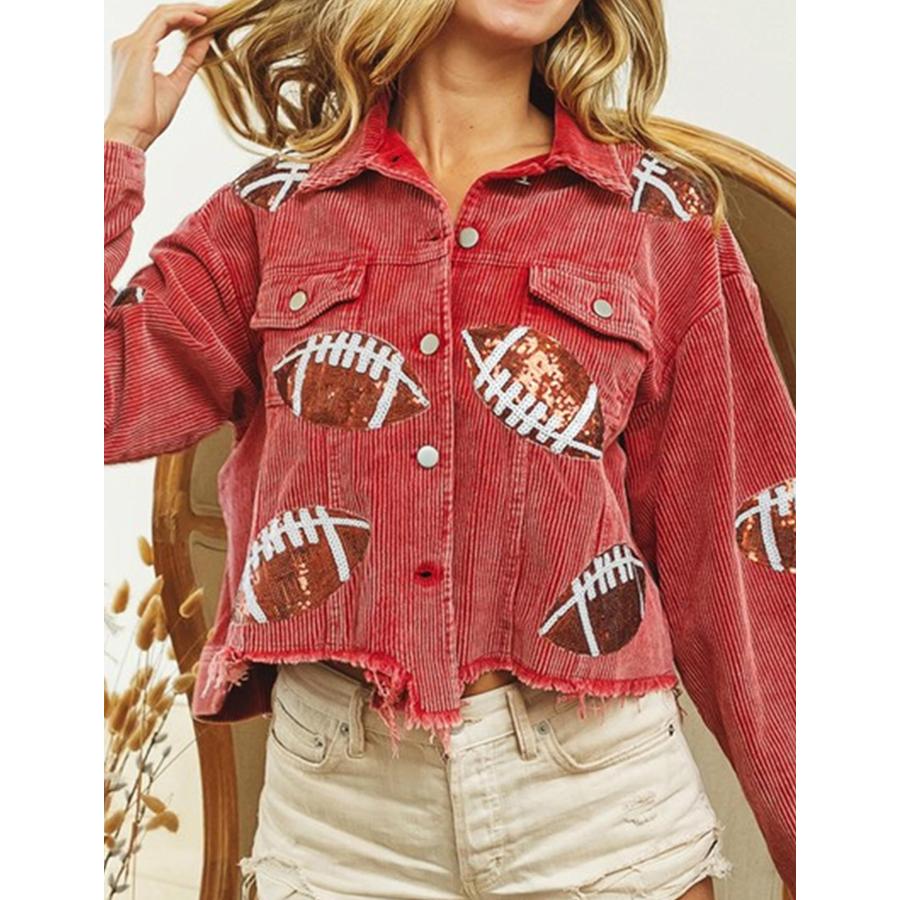 【並行輸入品】Silly Turtle Womens Game Day Corduroy Football Jacket Rugby Sequ_9