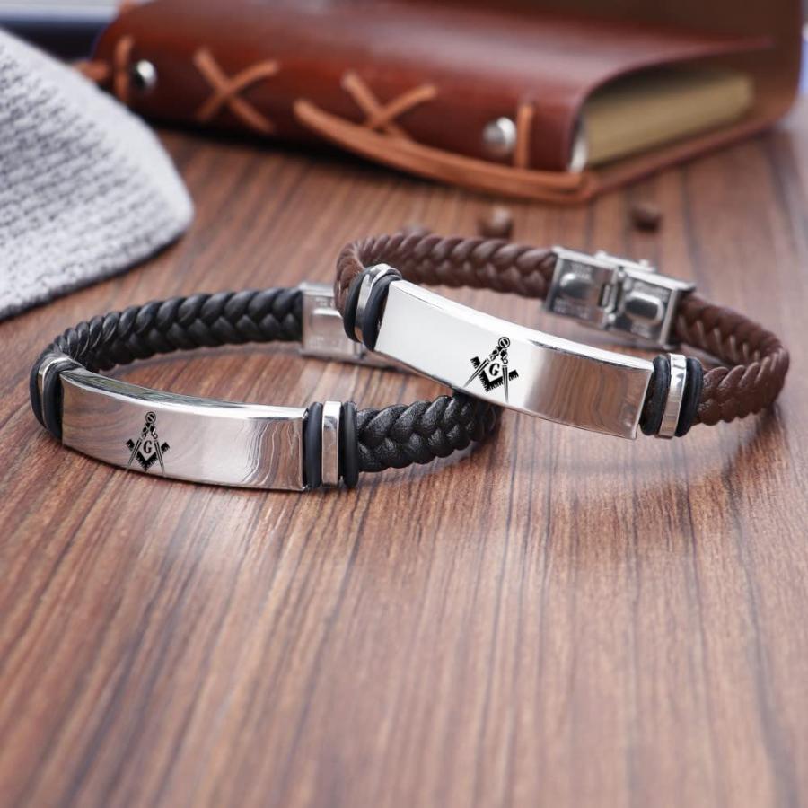 最新のデザイン KBNSUIAN Masonic Leather Bracelet for Men Women， Freemason Logo 並行輸入品