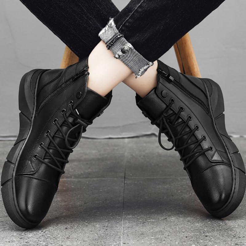 【並行輸入品】RiceelSor Men Ltalian High top Leather Boots Side Zipper Waterprの画像