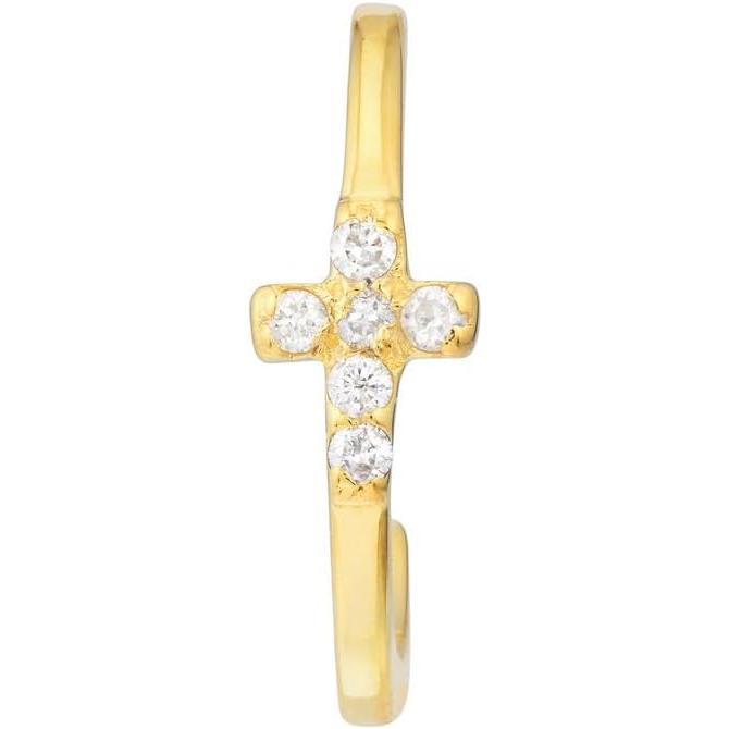 【並行輸入品】14k Yellow Gold 12 Diamond .05tcw Religious Faith Cross Earrings Cufの画像