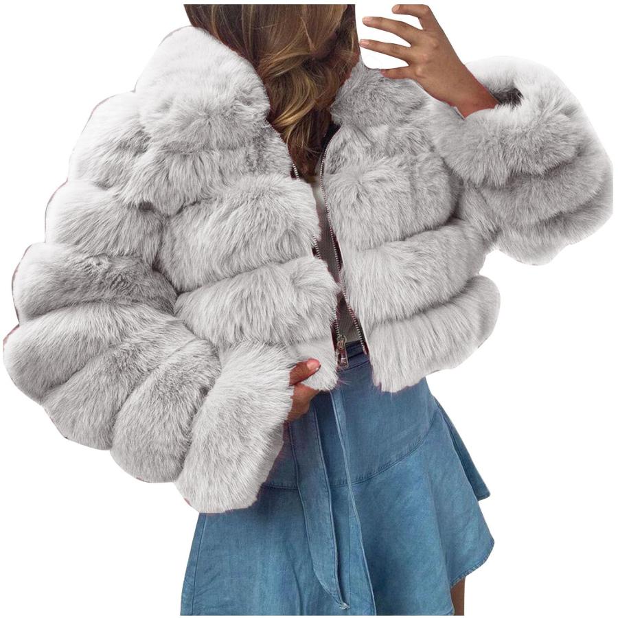 【並行輸入品】Cropped Faux Fur Coats For Women Winter Warm Fluffy Fleece Outer