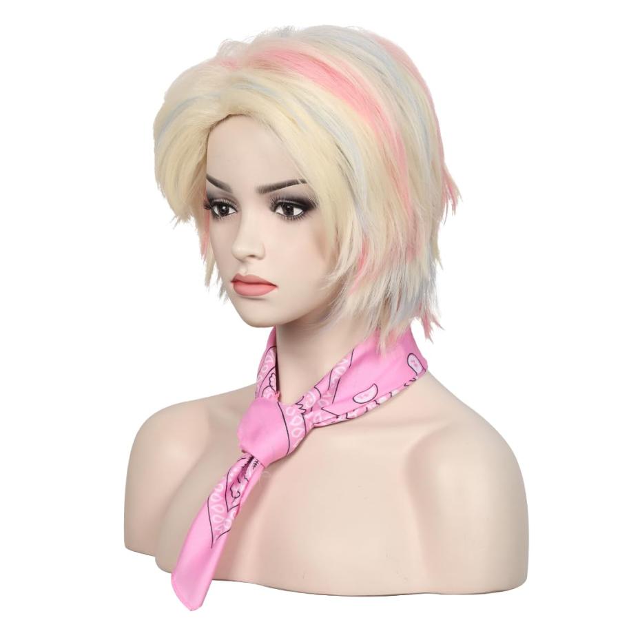 【並行輸入品】WildCos Short Blonde blue pink Synthetic Costume Halloween Hair_3