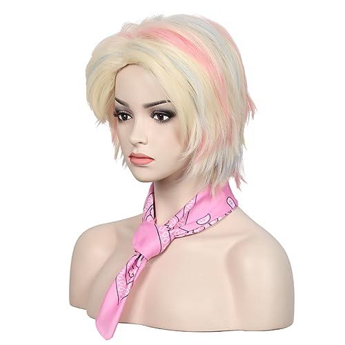 【並行輸入品】WildCos Short Blonde blue pink Synthetic Costume Halloween Hair_4