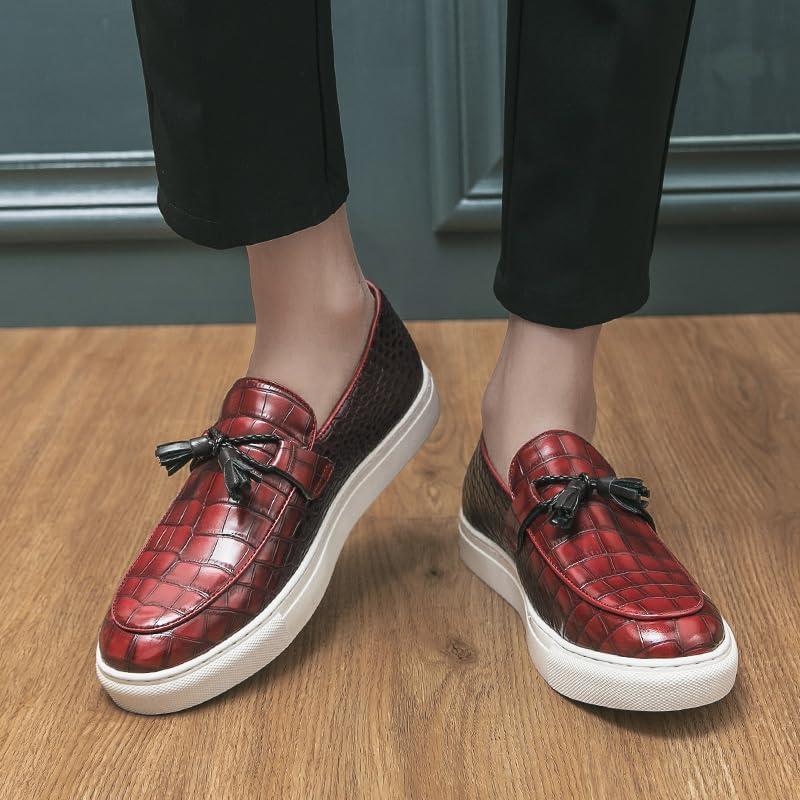 【並行輸入品】Men's Leather Tassel Loafers Dress Shoes Men's Leather Tassel Flat Sの画像