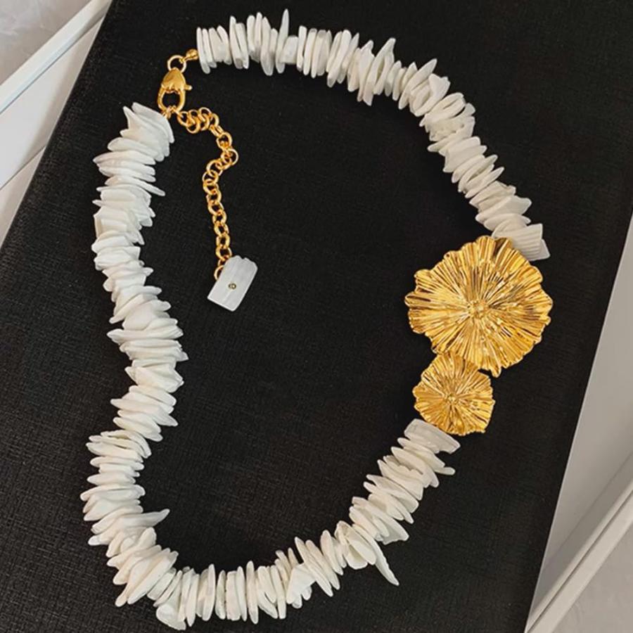 【並行輸入品】Sea Shell Choker Pendant Necklace Gold Handmade Chain Choker Jewelry