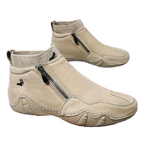 【並行輸入品】Men's Leather Casual Hand Stitching Side Zipper High Top Loafersの画像