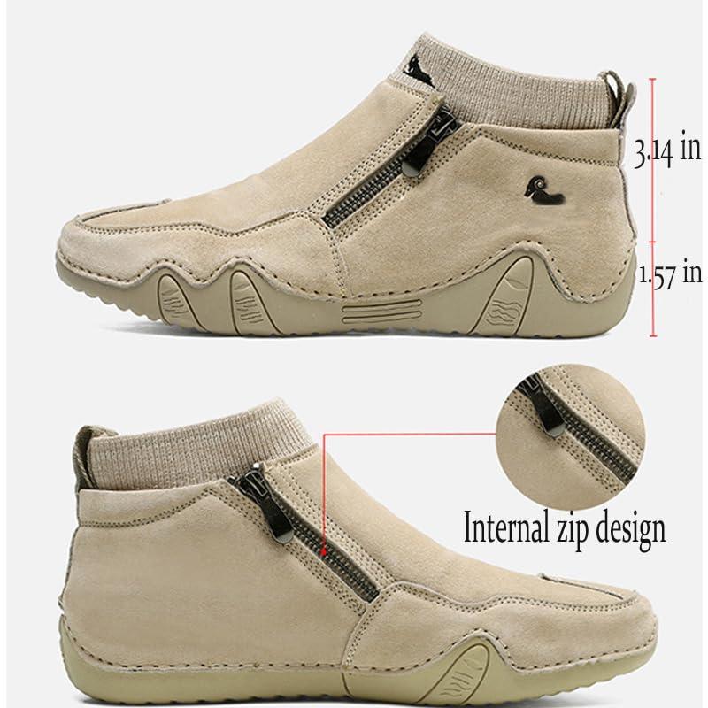 【並行輸入品】Men's Leather Casual Hand Stitching Side Zipper High Top Loafersの画像
