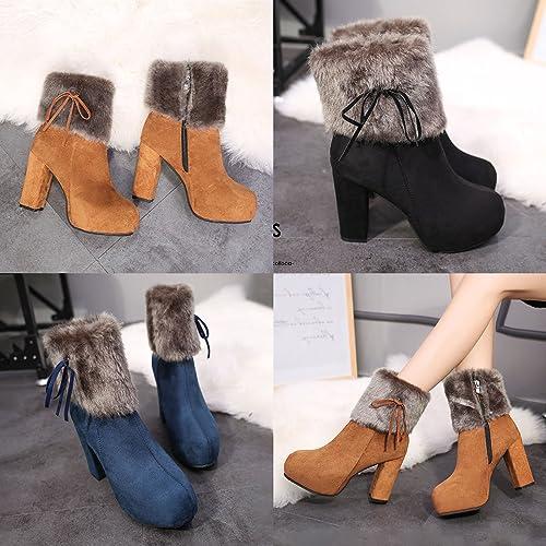 【並行輸入品】VIFOCUS Women's Platform Chunky High Heel Ankle Boots,Cute Bow Fの画像