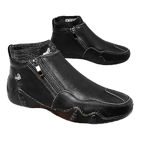 【並行輸入品】RiceelSor Men's Casual Leather High Top Loafers Hand Stitching Sの画像