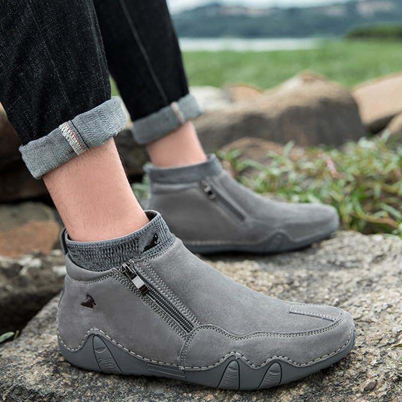 【並行輸入品】RiceelSor Men's Casual Leather High Top Loafers Hand Stitching Sの画像