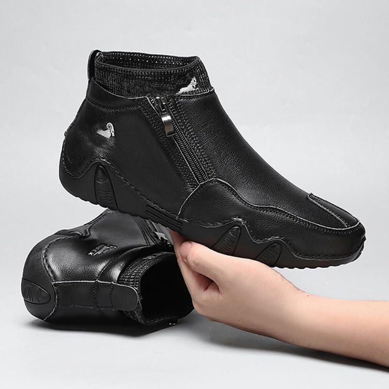 【並行輸入品】RiceelSor Men's Casual Leather High Top Loafers Hand Stitching Sの画像