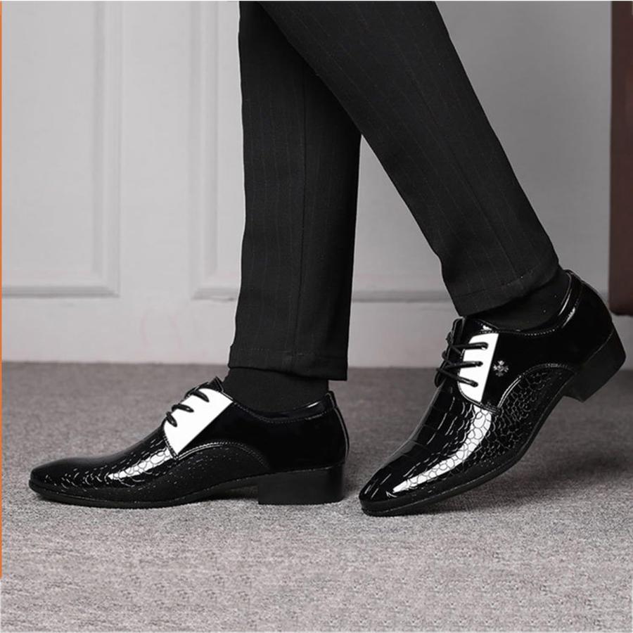 【並行輸入品】Men's Faux Patent Leather Classic Business Shoes Modern Formal Derbyの画像