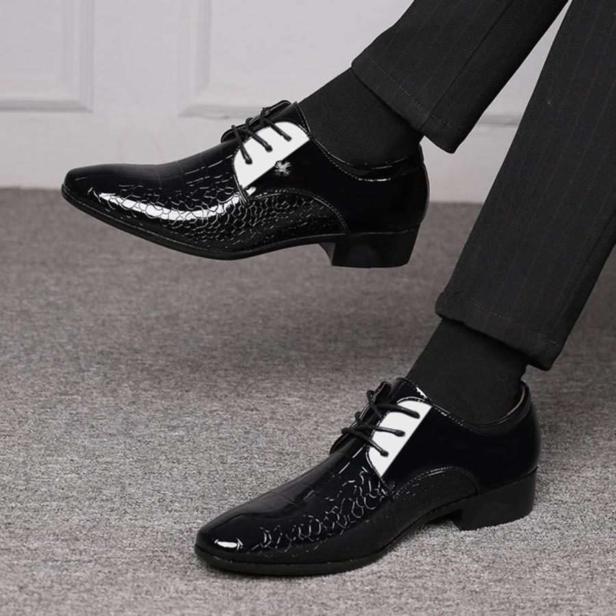 【並行輸入品】Men's Faux Patent Leather Classic Business Shoes Modern Formal Derbyの画像