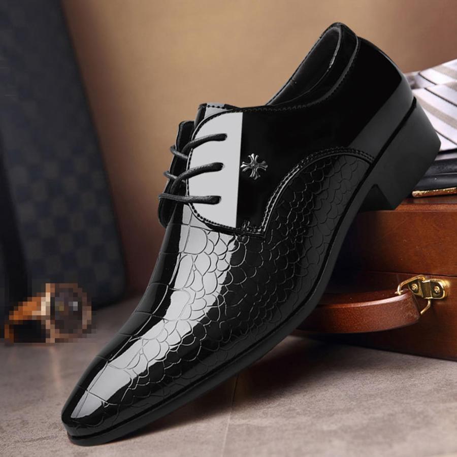 【並行輸入品】Men's Faux Patent Leather Classic Business Shoes Modern Formal Derbyの画像