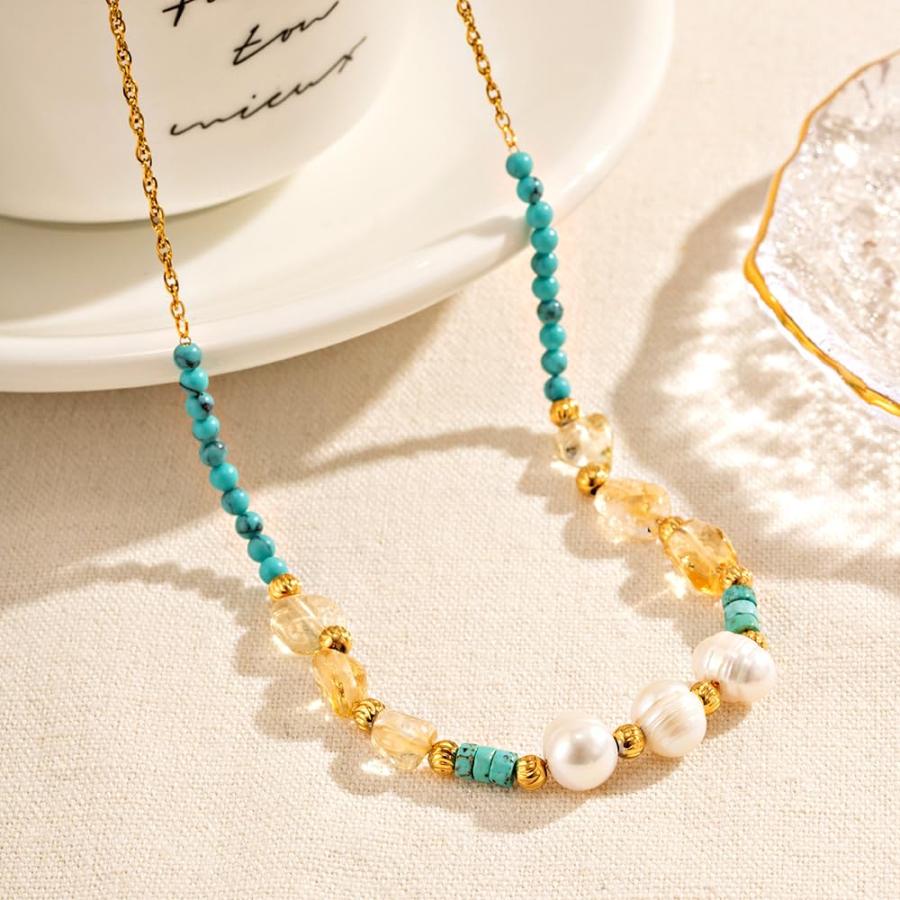 【並行輸入品】Valentines Gifts Natural Stone Necklace Gold Necklace for Women F_3