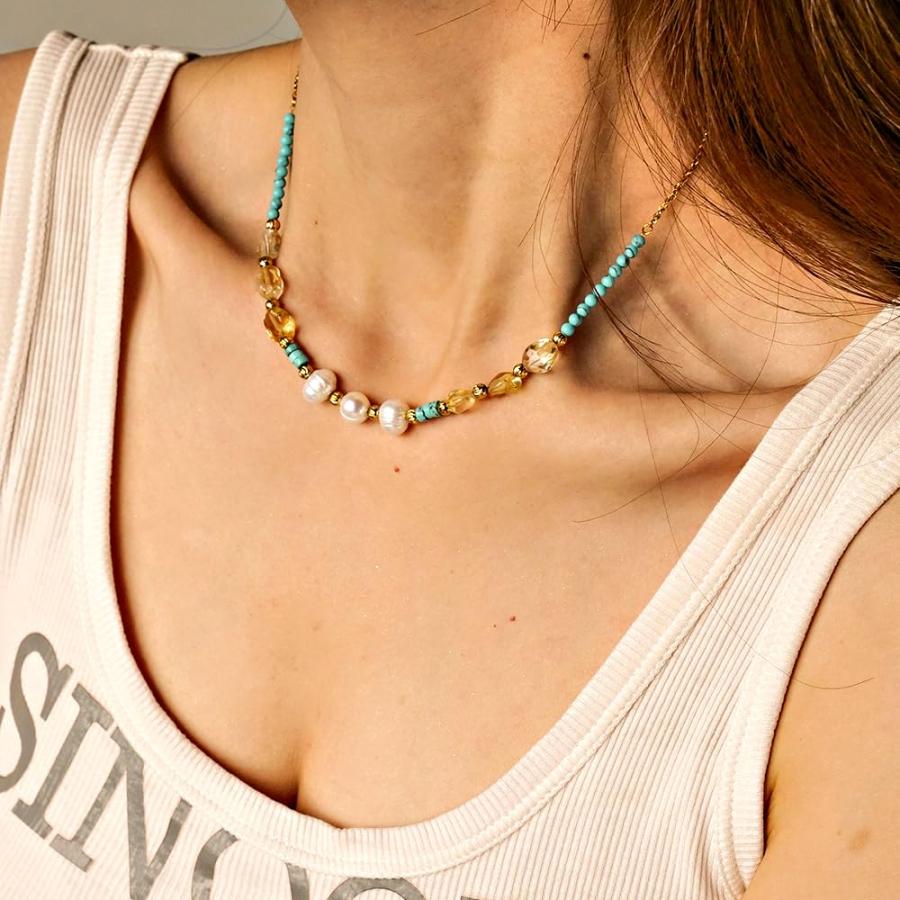【並行輸入品】Valentines Gifts Natural Stone Necklace Gold Necklace for Women F_5